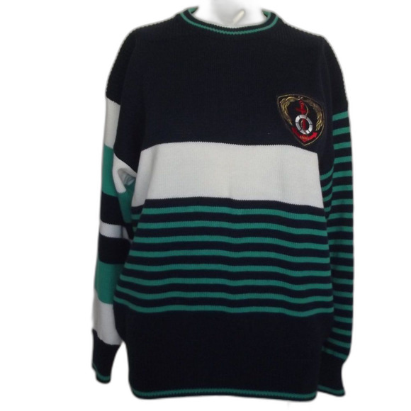FIA ITALIA Sweater, M, Blue/White/Green stripes, Crested, Pullover, crew neck - Picture 8 of 11